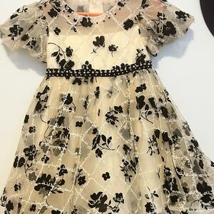 Elegant Floral Kids Dress in Cream and Black